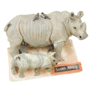 Magnet Hand Painted Rhino With Calf South Africa Flag
